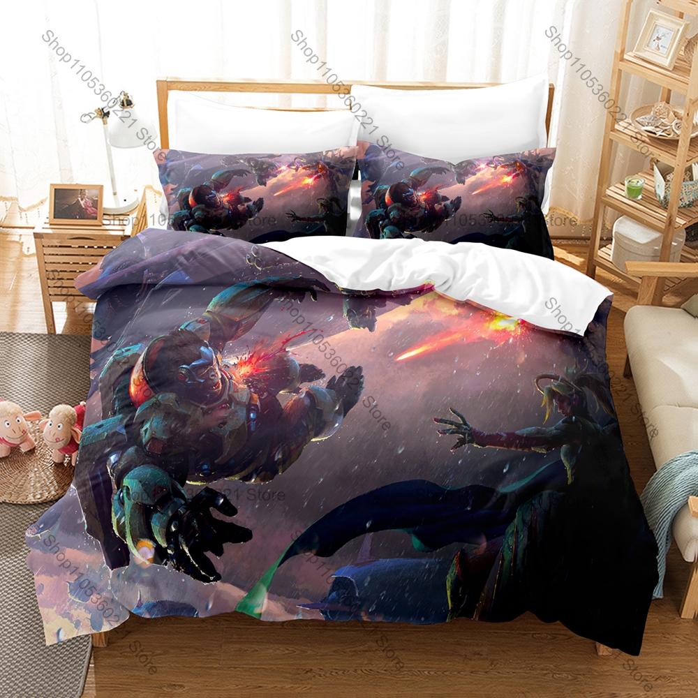 Overwatch Duvet Cover + 2 Pillowcases, Popular Game Print Bedding Set Soft Fabric for Gamers Bedroom Decor & Gift