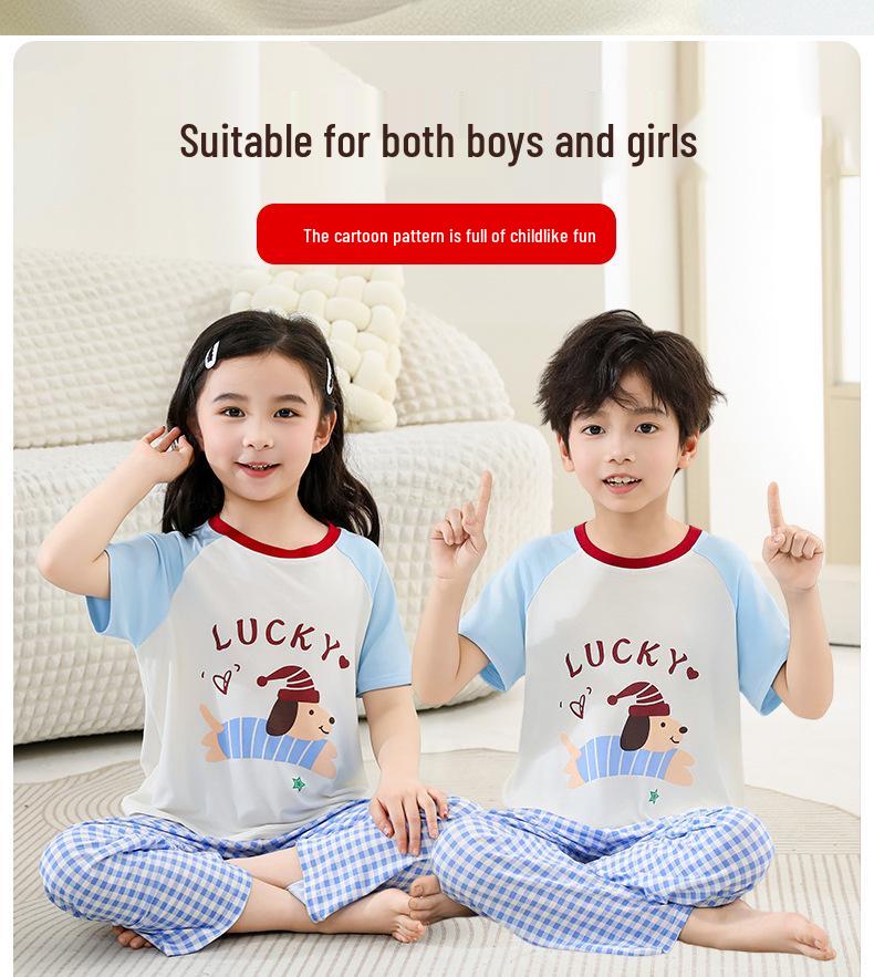 Modal Kids' Pajama Set: Boys' Toddler Short Sleeve & Long Pants, Girls' Cartoon Casual Wear