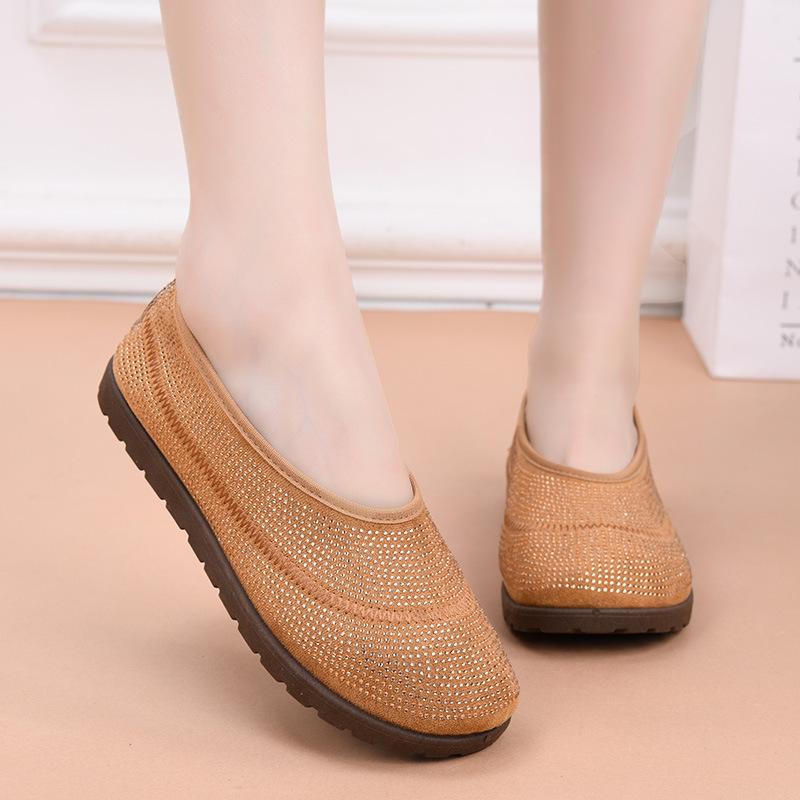 Shoes women's summer new one-pedal round head rhinestone lazy shoes shallow mouth fashionable and comfortable flat women's single shoes