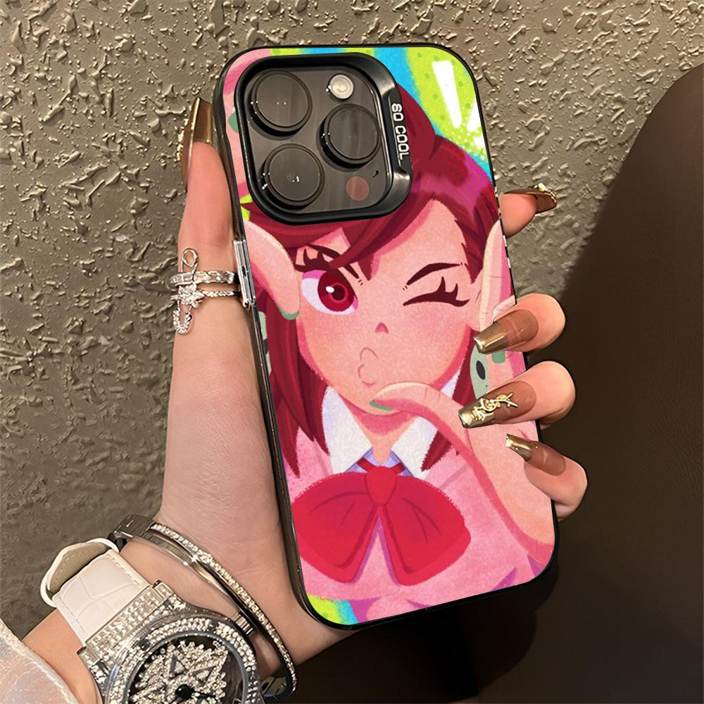 Momo Ayase D-Dandadans Handyhülle Für iPhone 16,15,14,13,12,11,Pro,Max,Plus,Mini,XS,SE Anti-Fall Schwarz Matt Hartes Bumper