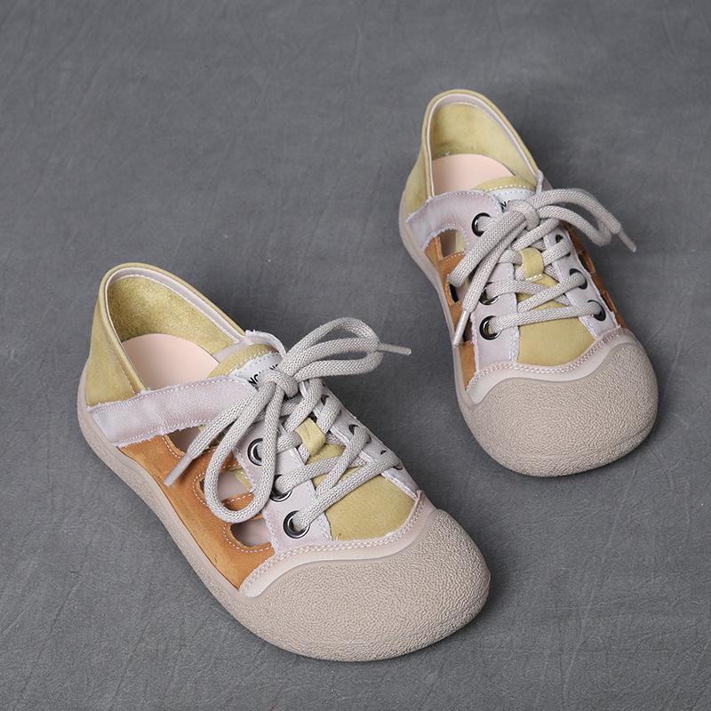 Fashion GKTINOO Genuine Leather Retro Hollowed Out Women's Flat Shoes 2025 Summer New Versatile Casual Soft Soled Mixed Colors Sandals