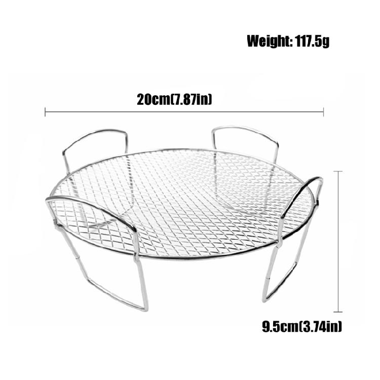 Round Grilling Rack for Air Fryers Stainless Steels 20Cm Mesh Wire Rack with Raised Legs and Side Handle for Reheating Snacks, Meals, and Drained Food