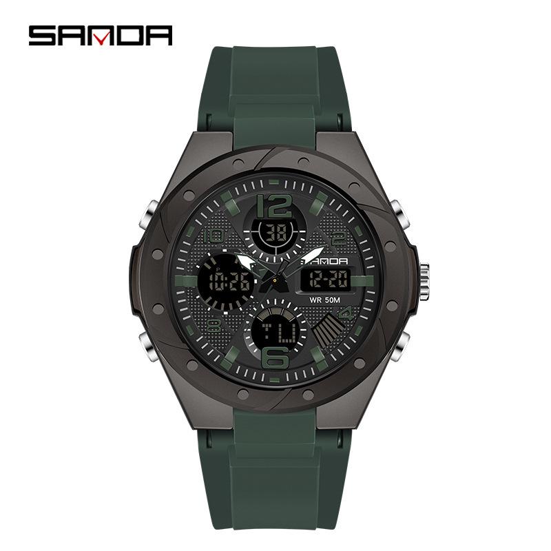 Sanda Men's Multifunctional Dual Display Luminous Waterproof Sports Watch for Teens
