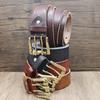 Thickened Double-needle Buckle Belt, Men's Genuine Leather Top Layer Cowhide, Retro Casual and Trendy, Versatile Youth Denim Belt