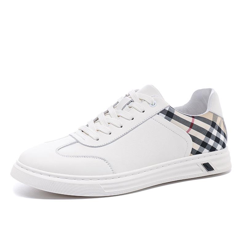 2025 Autumn Trendy Men's Genuine Leather Casual Lace-up Skate Shoes, Color Block Design