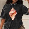 Watercolor Ocean Animal Oversized T-Shirt Washed Cotton Casual Tee Seashell Whale Dolphin Graphic Top