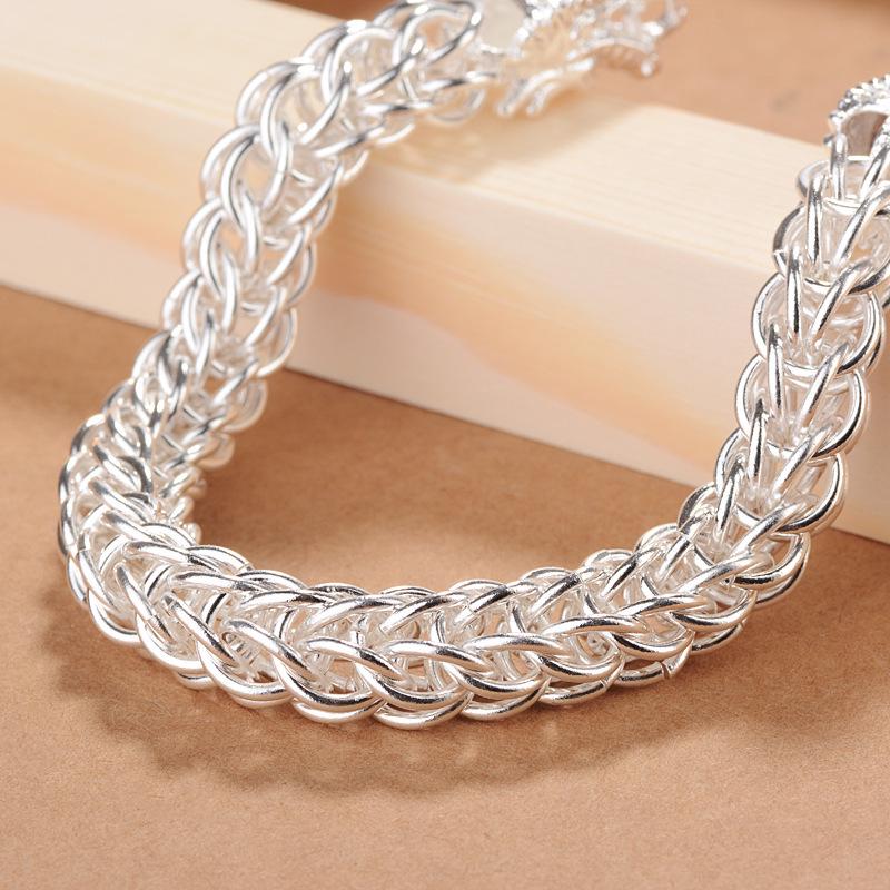 Men's Frosted & Polished Dragon Head Hand-Woven Bracelet In Retro Copper-Plated Silver