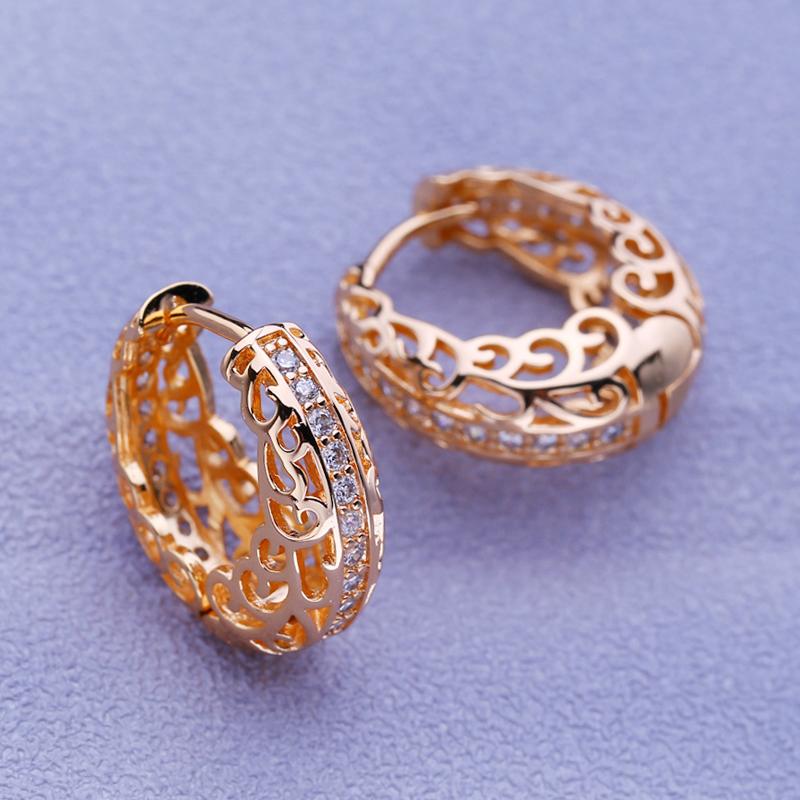 LSOOYH klipsy różowe złoto kolor modny kolczyk dla kobiet Hollow cyrkonia kolczyki koła biżuteria