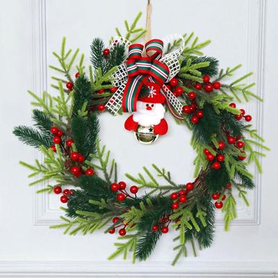 Künstlicher Weihnachts-Türkranz Dekoration Saisonale Girlande mit Roten Beeren Grün Winter