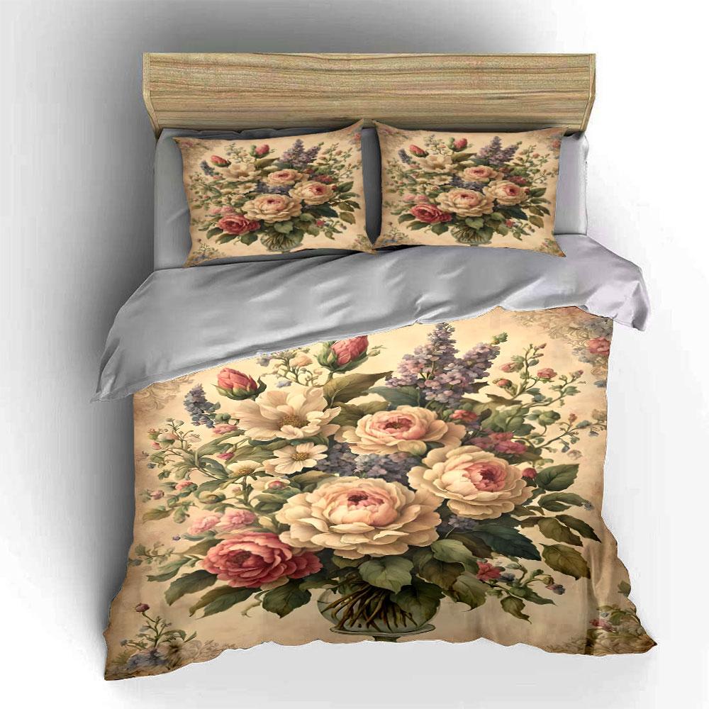 Elegant Floral Design Set: Home Decoration Exquisite Three-Piece Bedding Set Gift For Kids And Adults