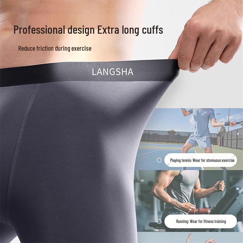 LANGSHA Men's Silk Blend Anti-Chafe Sports Boxer Briefs (3-Pack)
