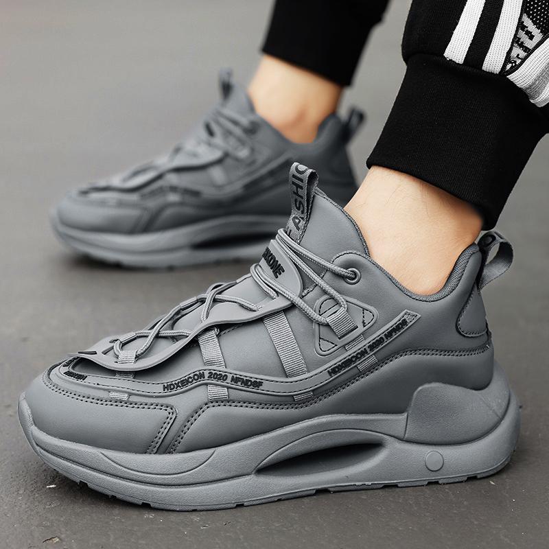 

2024 Outdoor Shoes for Men PU Men s Vulcanize Shoes Solid Chunky Male Sneakers Lace Up Platform Elasticity Men s Casual Shoes