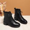 4.5cm Comfortable Med Square Heels Soft Leather Shoes Women's Platform Botas Winter 2025 Short Plush Warm Ankle Boots Office Mom