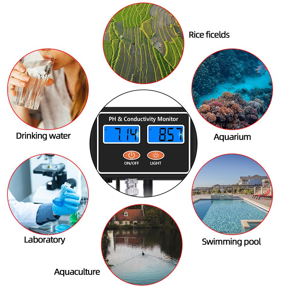 PH-2583 PH- und Leitfähigkeitsmessgerät Digitales Wasserqualitätsmessgerät Online-Detektor PH EC Messanalysegerät für Fischbecken Aquarium