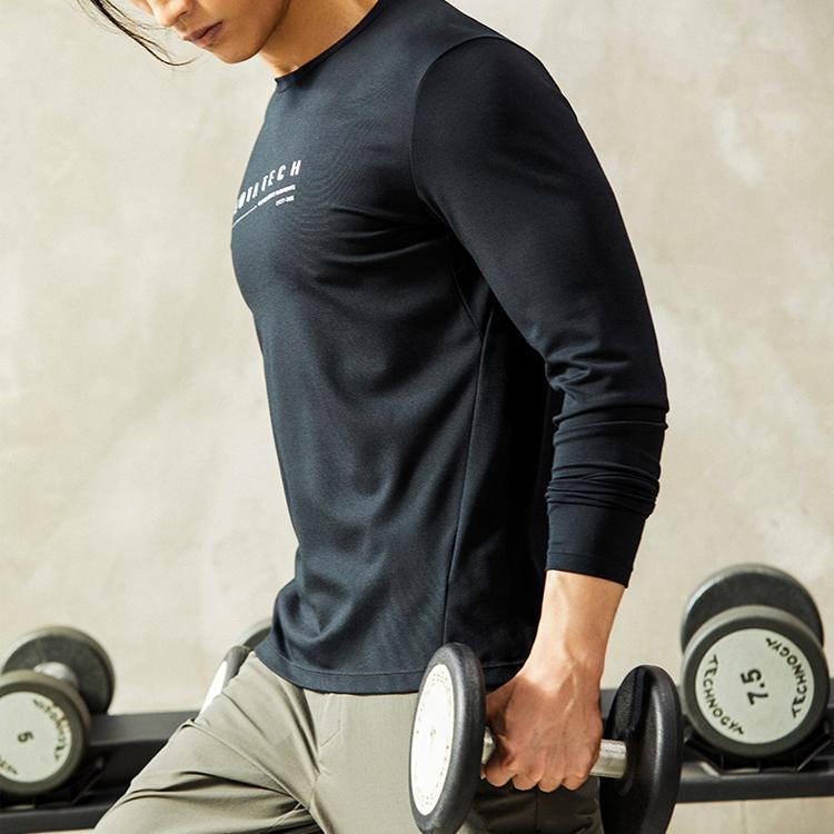 Anta Comprehensive Training Series Letter Round Neck Pullover Long Sleeve T-Shirt Men Tops Basic-Black 152217406-2