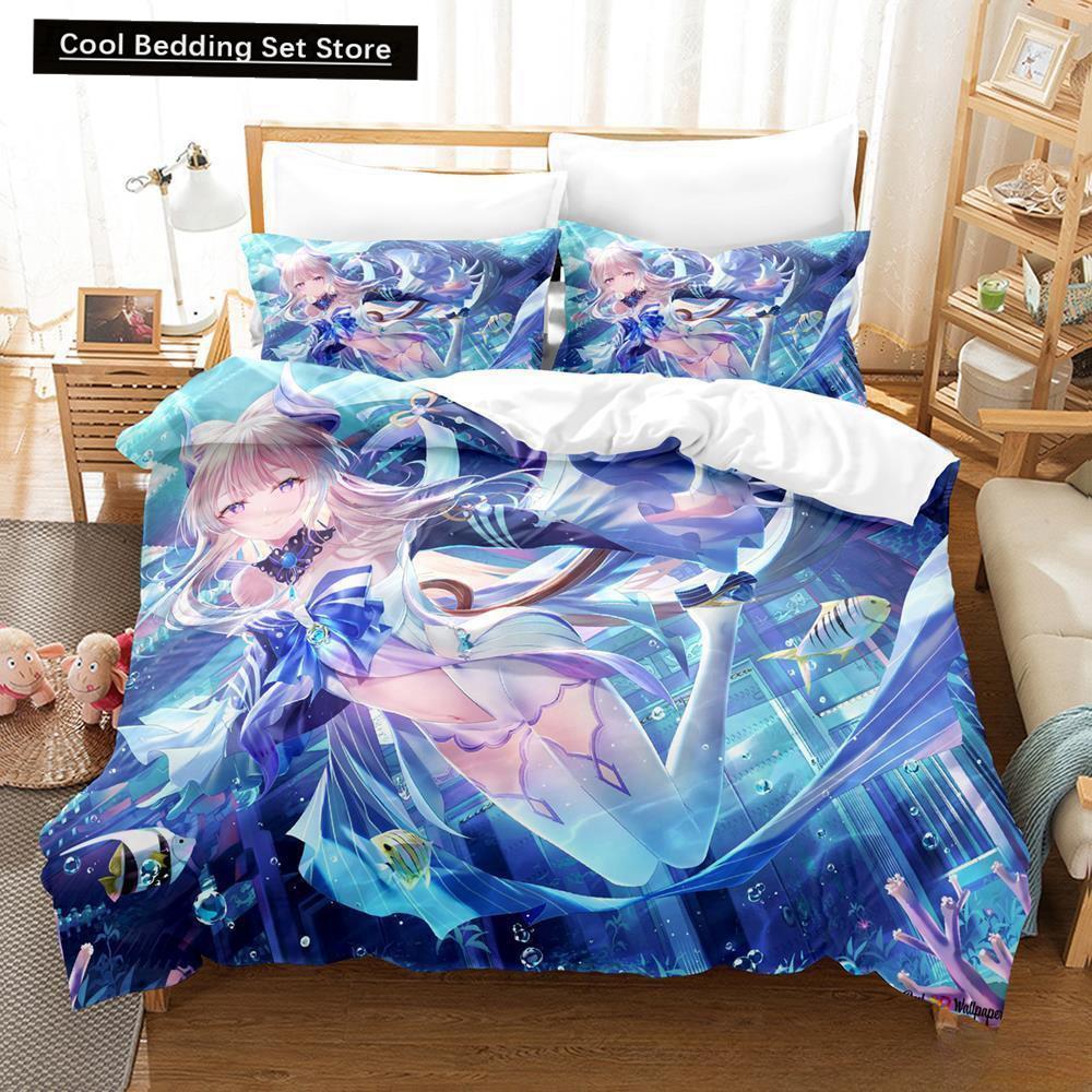 Genshin Impact Sangonomiya Kokomi Bedding Set Cartoon Anime Three-piece Set Adult Kid Bedroom Duvet Cover Sets 3D Kawaii Girls