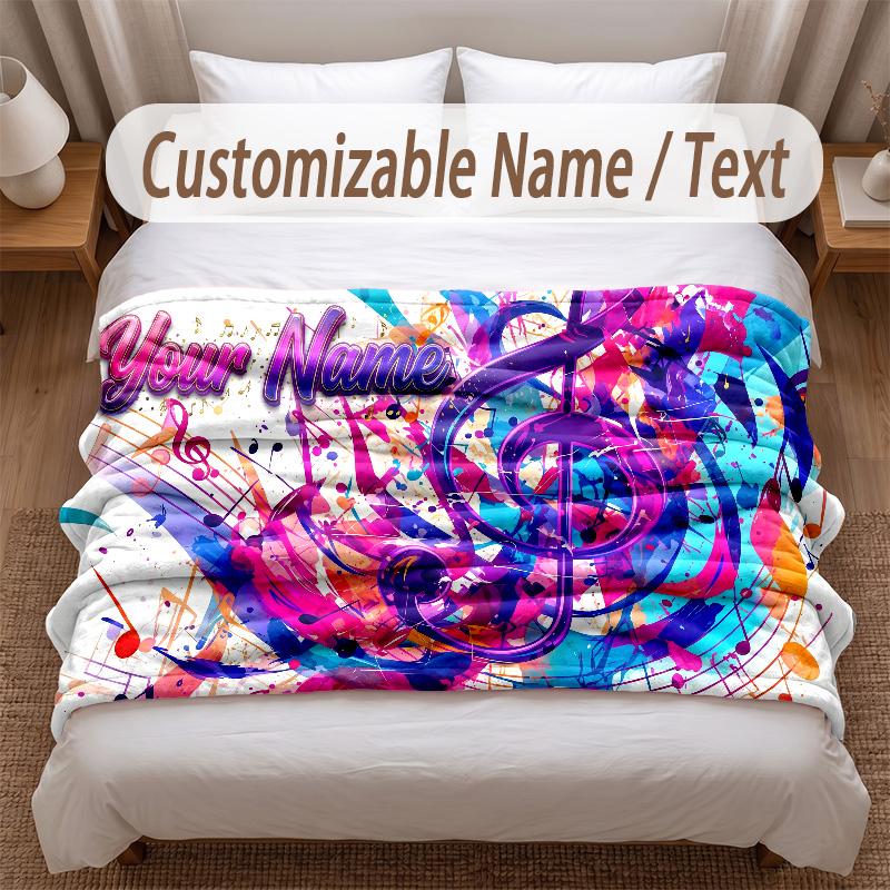 Music General Theme Soft Blanket Personalized Custom Name Text Print Warm Blanket Home Sofa Bedroom Decor