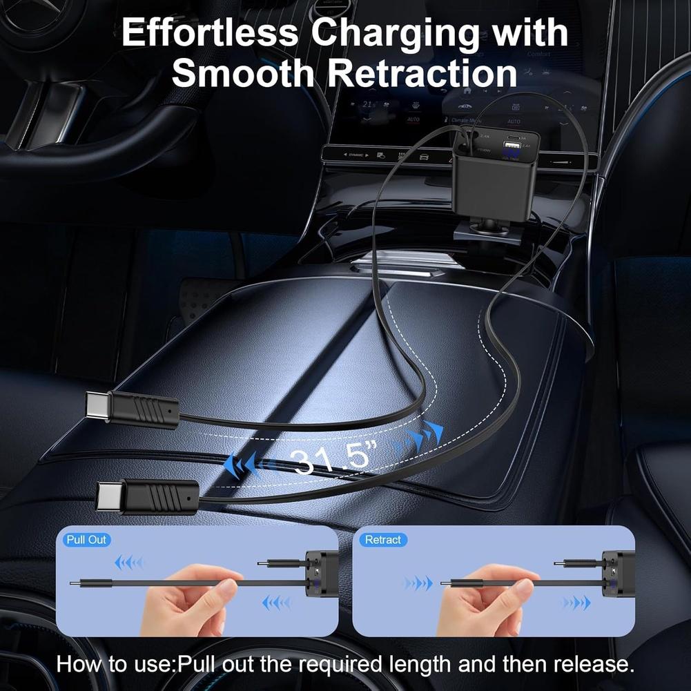 4 Port Car Charger with Super Fast Charging 45W Vehicle Socket Adapter and Voltage Display for Smartphones Tablets