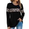 Spring and Autumn Women Fashion Round Neck Patchwork Leopard Print T-Shirts Casual Fashion Pullover Long Sleeve Loose Tops
