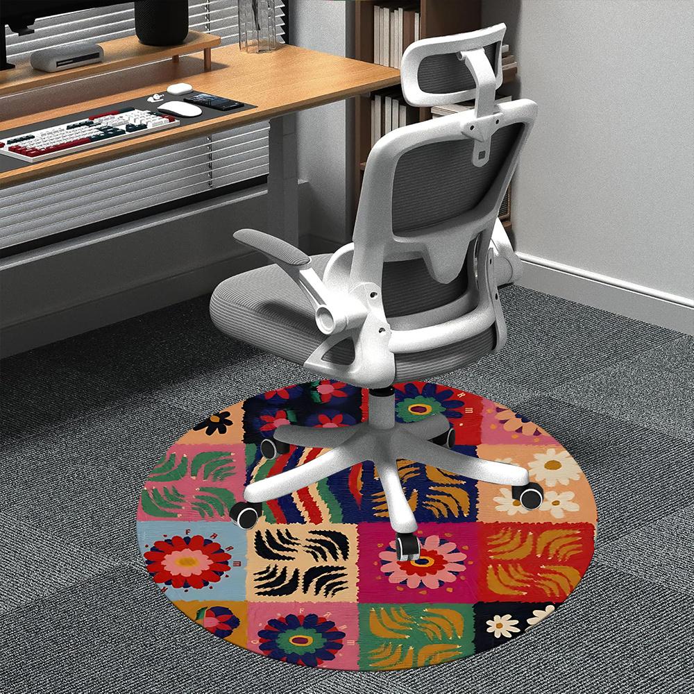 

1pc Floral Patterns Office Round Area Rug, Indoor Mat Suitable ForOffice, Under Office Chairs Bedroom Living Room Home Decor, Room Deco 083 80cm by 80cm