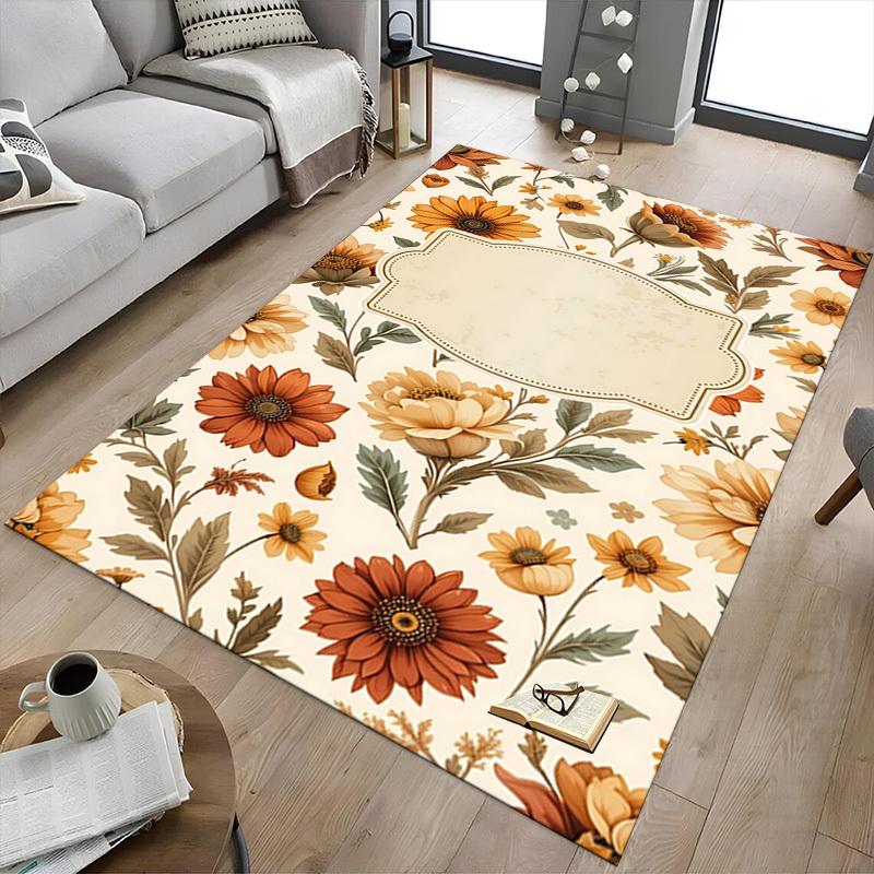 1PC Floral Pattern Carpet Office Rug Mat Home Decor Area Carpet Festival Gift Office Desk Chair Carpet Longlasting Material