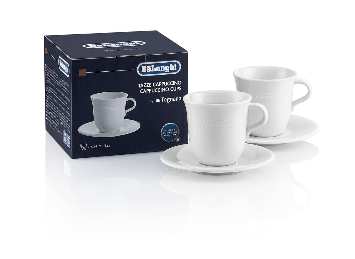 

De Longhi DLSC309 Coffee Cups for Cappuccino and Latte, 2-Piece Ceramic Latte Art Cups [White] (De Longhi Warranty Included)