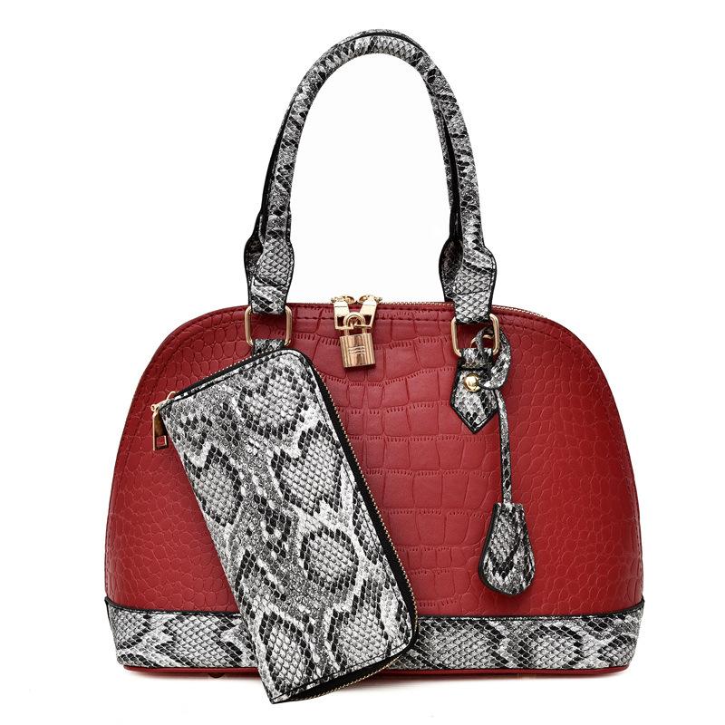New crocodile pattern handbag fashion lock shell bag splicing crocodile pattern oblique span shoulder bag snake pattern wallet female