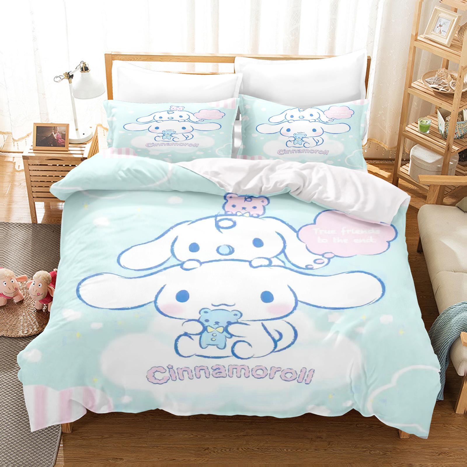 

Постільна білизна Cinnamoroll Розмір Queen Дитячий комплект постільної білизни Комплект постільної білизни Комплекти Twin Милий принт Мультяшний покривало для ковдри AU Single(140*210cm)3pcs