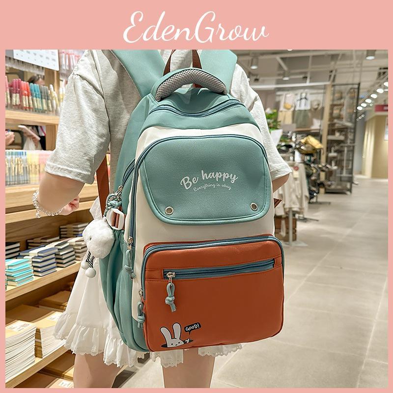 Letter Nylon Lightweight Backpack With Colorblock Design For Unisex Use Daily