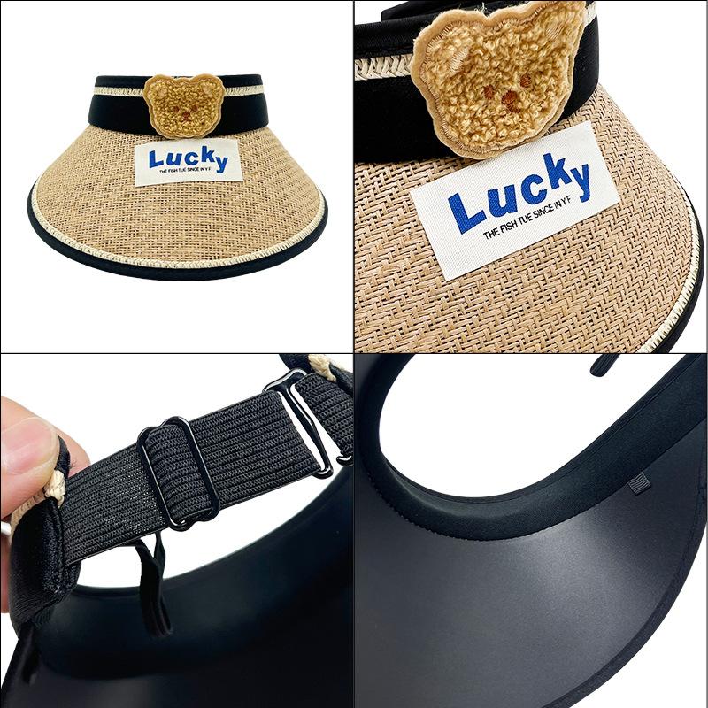Cartoon Vinyl Children's Empty Top Hat Cute Baby Summer Outdoor Sports Sun Hat English Letter Knitted Straw Hat