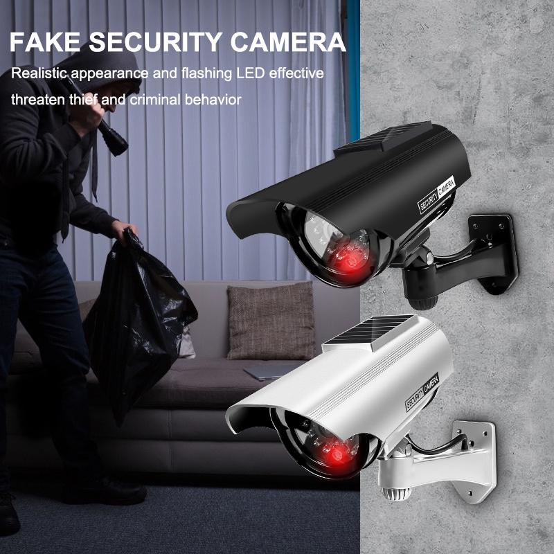 Solar Fake Bullet Security Camera Dummy Surveillance System, Red LED Lights Anti-Theft,Indoor Outdoor Deterrent Home Office