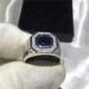 Statement Male Ring Silver Color 7mm Blue AAAAA Zircon Cz Engagement Wedding Band Rings for Men Finger Party Jewelry