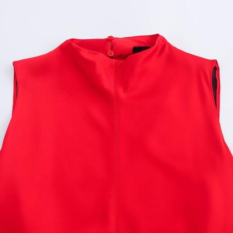 Western Style 2024 Autumn and Winter New Women clothes Elegant Silk Satin Texture Sleeveless round Neck Dress 9165965