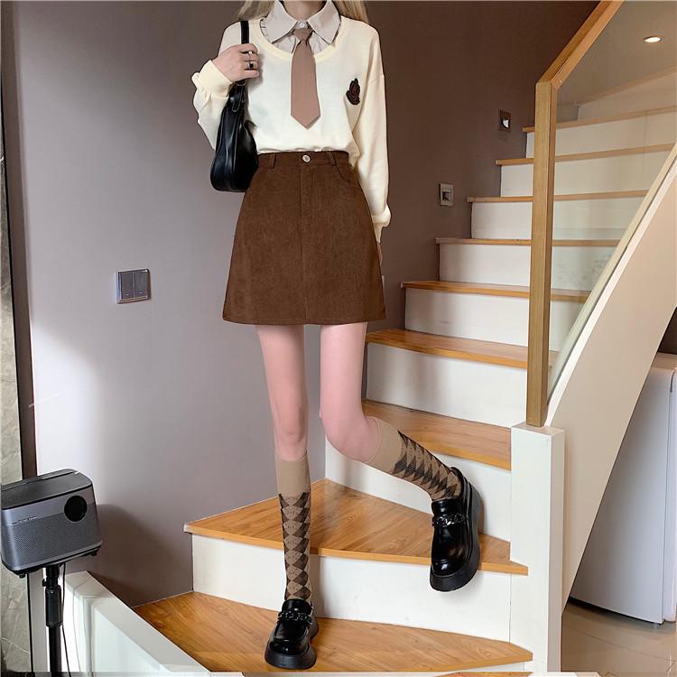 

Women s 2024 Autumn/Winter High-Waisted Corduroy A-Line Slimming Skirt 2XL