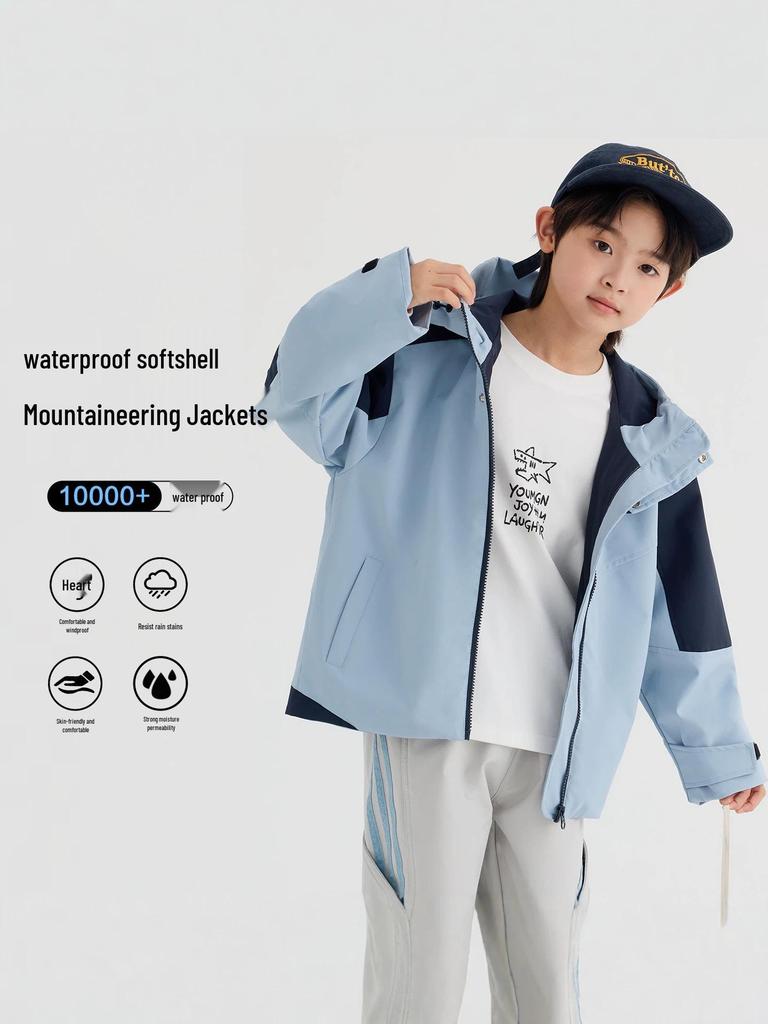 2026 Boys' Autumn Windproof Stain-Resistant Softshell Jacket - Waterproof, Comfortable Outdoor Sports Outerwear