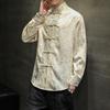 Męska koszula w stylu chińskim vintage, męskie topy, garnitur Tang, moda, jednolity kolor, tradycyjna, z długim rękawem, ze stójką, biała koszula