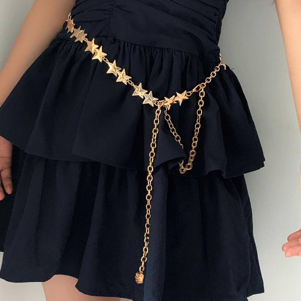 Adjustable Tassel Waist Chain Versatile Metal Star Waist Chain  Women Decorative Body Jewelry
