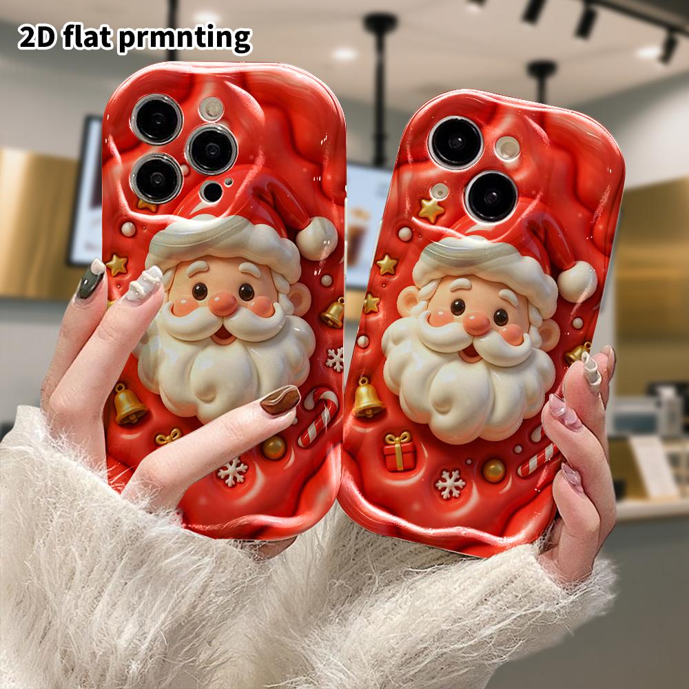 Phone Case: 2D Flat Design Suitable for iPhone 18 17 16 15 14 13 Pro Protective Case, Santa Claus Head, Perfect Christmas and Halloween Holiday Gift