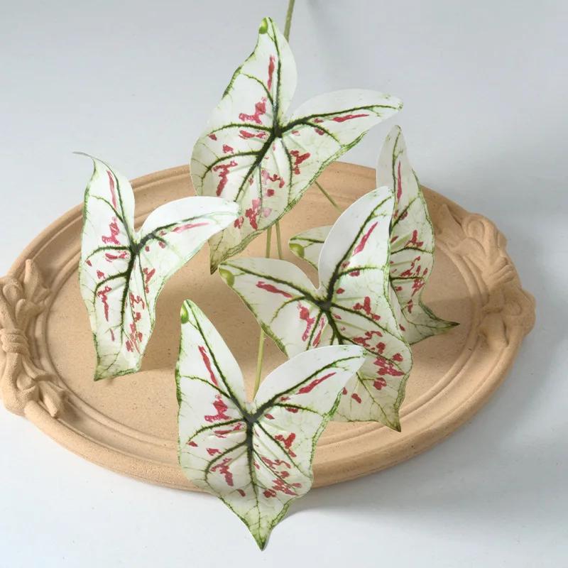 50cm Artificial Plants Film 5 Forks Colorful Taro Leaves Table Decorative Simulation Green Plant Leaf Wedding Decoration Floral