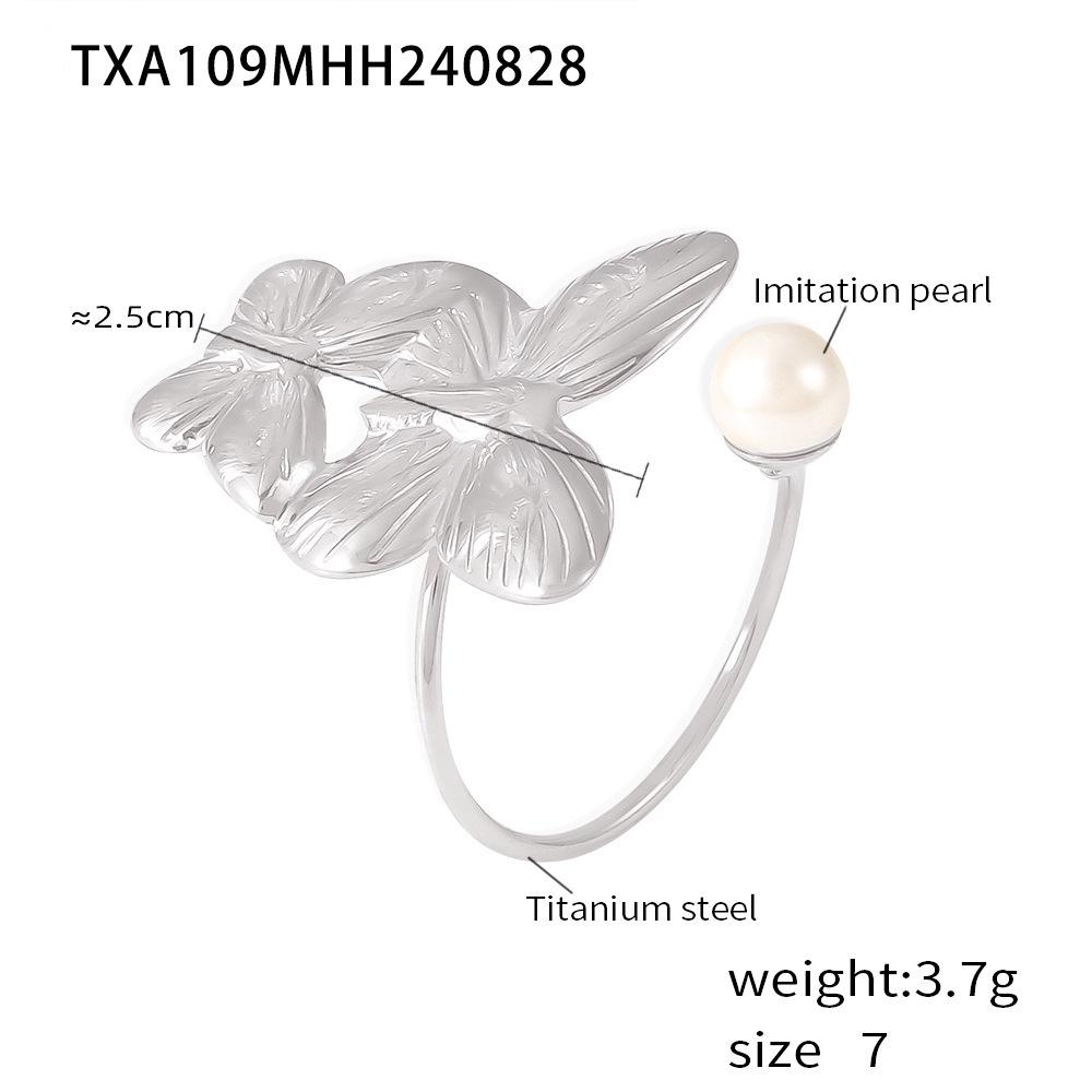 Pearl Flower 18K Gold Adjustable Titanium Steel Ring & Fashion Earrings Set