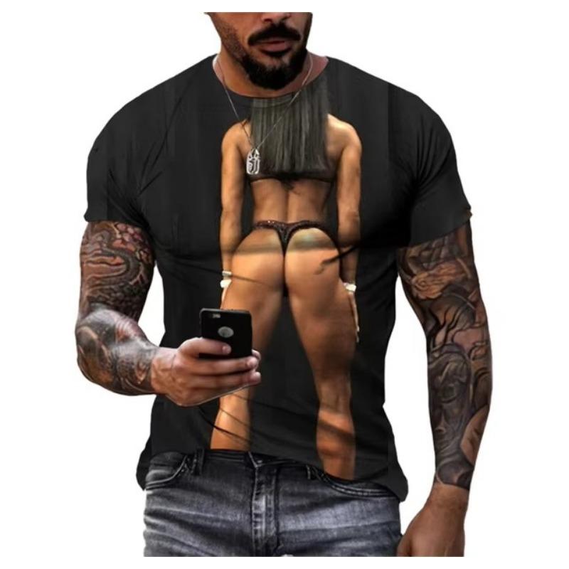 Summer Creative Sexy Beauty 3d Printed T-shirt Fashion Men's Oversized Crew Neck Casual Short-sleeved Shirt