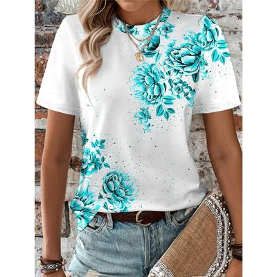 New In Summer Women's T Shirt Tee Floral Casual Holiday 3d Printd Daily Short Sleeve Tees Fashion Crew-Neck T Shirts for Women