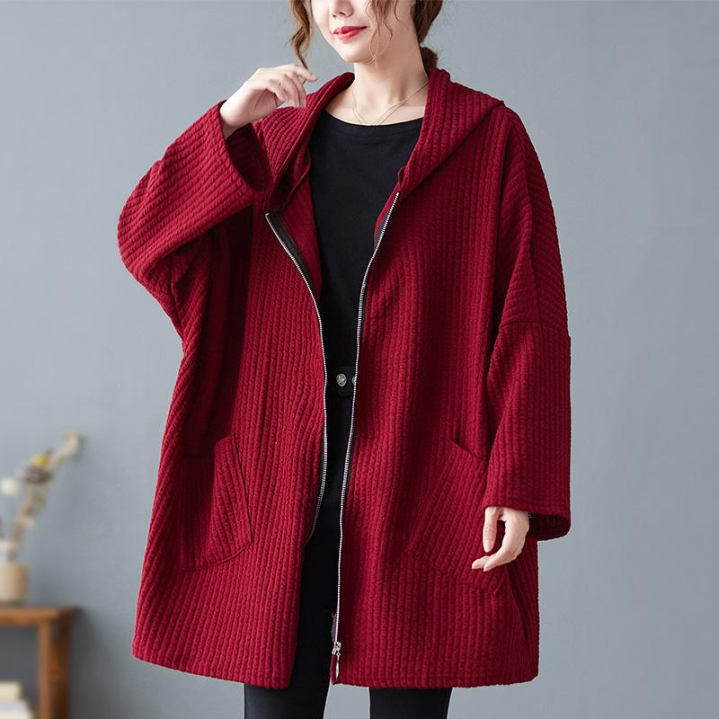 

Fall Winter Women s Vintage Artistic Slimming Versatile Hooded Jacket XL чорний