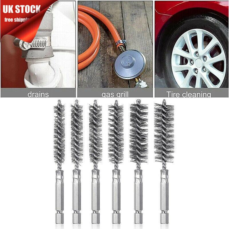 6PCS Wire Brush Drill Bore Cleaning Brush Set Stainless Steel Wire Twisted Brush