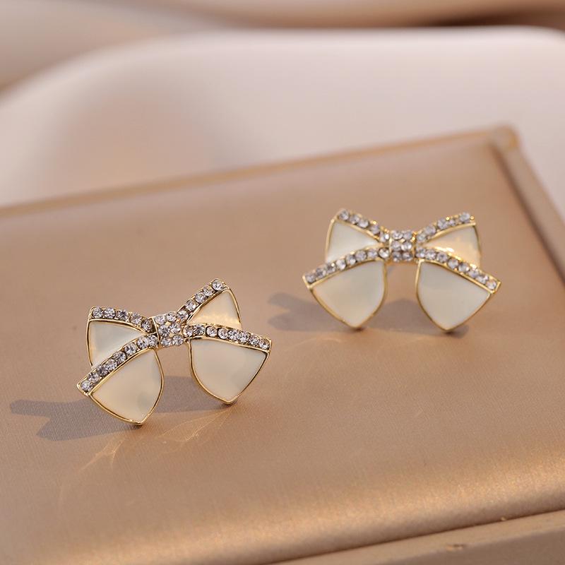 

Korean Style S925 Silver Zircon Bow Stud Earrings for Women