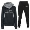 Women's Heartbeat Print Hoodie & Sweatshirt Sportswear Set - Spring/Autumn Casual Style