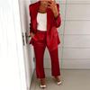 Damen Satin- und Hosen-Set - Langärmelige Reversjacke mit elastischer Taille Stoffhose für Business Casual