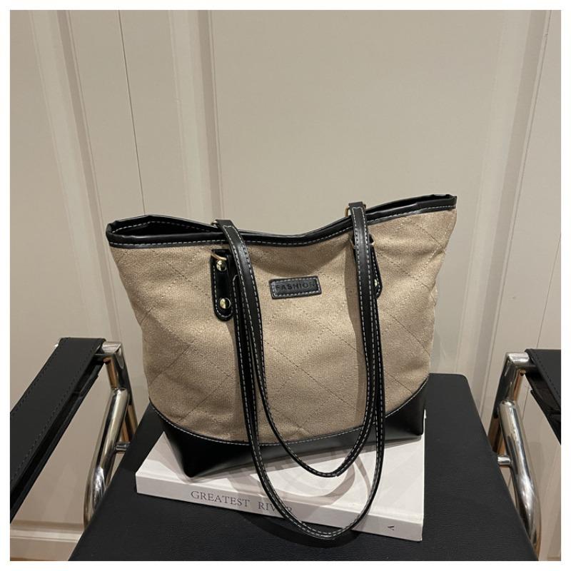 Large capacity commuter simple tote bag 2 autumn new fashion diamond handbag retro splicing shoulder bag хаки