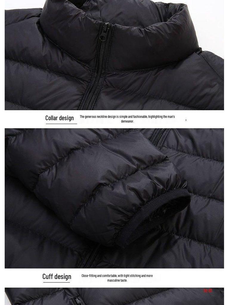 Herren Daunenjacke Slim: Kurz, Stehkragen, mit Kapuze, für Herbst und Winter