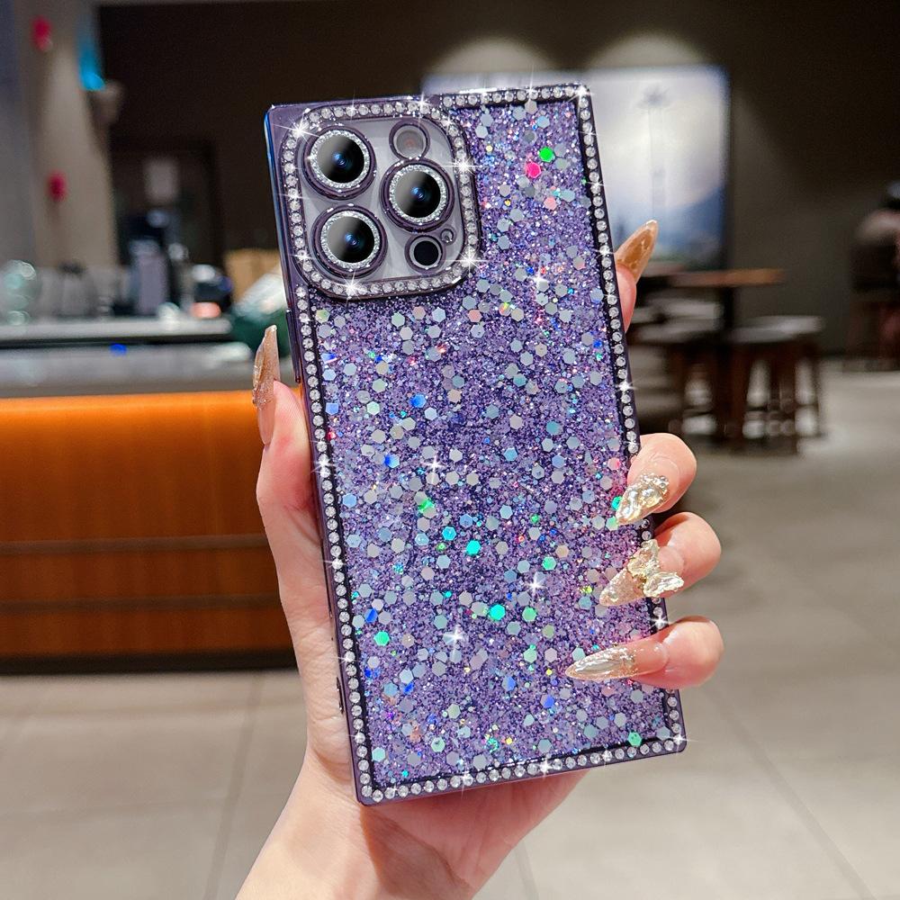 Epoxy mobile phone case with side drill glitter is suitable for Apple 17promax square iPhone16 new 15.